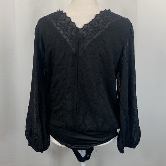 Express Black Eyelet Cross Front V-neck Bodysuit- NWT - Picture 11 of 17